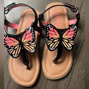 Gymboree Black Sandals with Pink and Peach Butterfly Accent